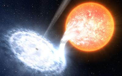 A black hole, similar to V404 Cyg, devouring material from an orbiting star. Credit: ESO/L. Calçada