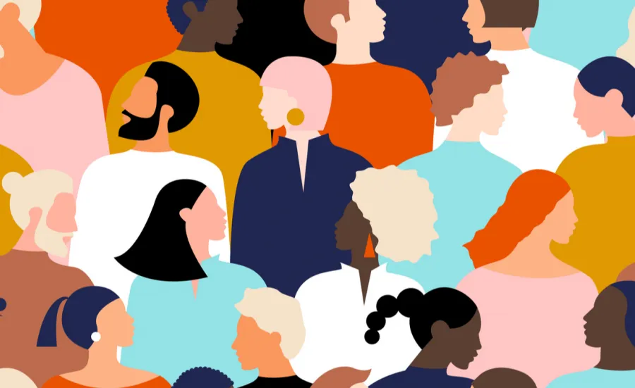 Illustration showing an ethnically diverse crowd of people