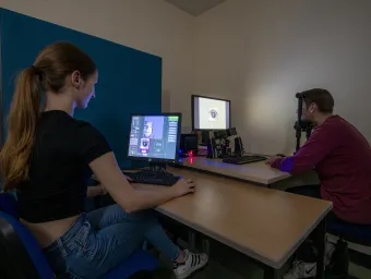Psychology researchers conduct an eye-tracking experiment