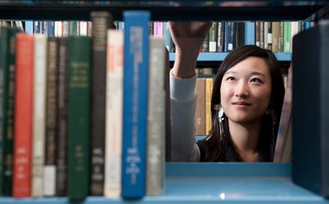 Student in library