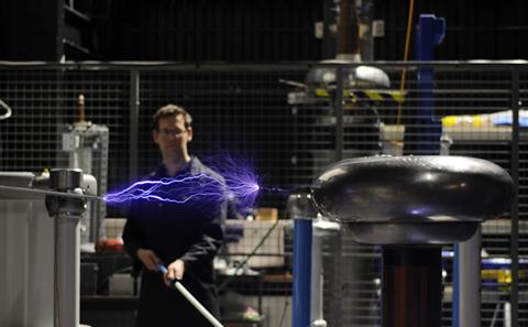 Student experimenting with electricity