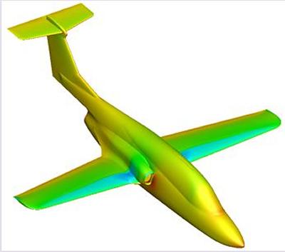 Surface pressure coefficient distribution of the Ranger 2000 aircraft at α=6.0 deg and M=0.8 computed using the PMB code (Euler solution)