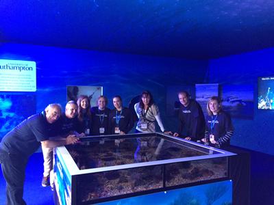 Ocean and Earth Science staff manning the 'Pop'Up' aquarium