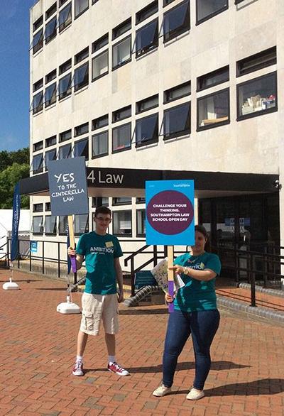 Students placards protest at the Open Days