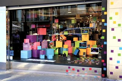 Student work in a shop front in Barcelona