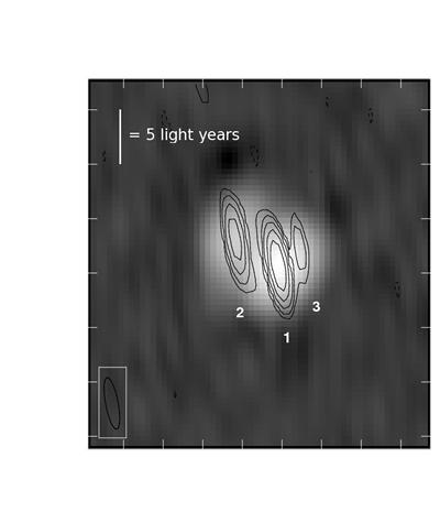 A map of the central region of NGC 660 made using the European VLBI Network in October 2013. Credit: Megan Argo / JCBA