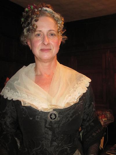 Prof Jeanice Brooks in costume for filming at Chawton House