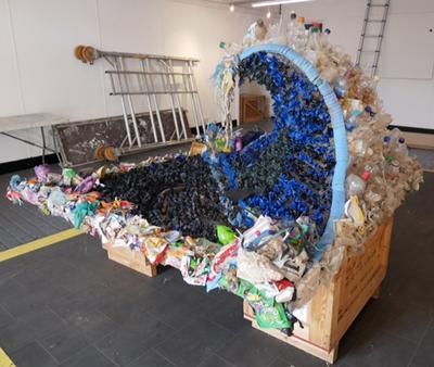 Wave sculpture side view in studio