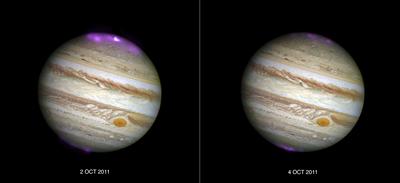 Jupiter’s X-ray emission (in magenta and white)