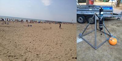 (a) Cavallino beach; and (b) the recovered Valeport & Tripod