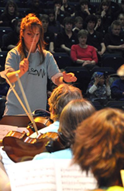 Southampton University Symphony Orchestra plays to children at Cantell School.