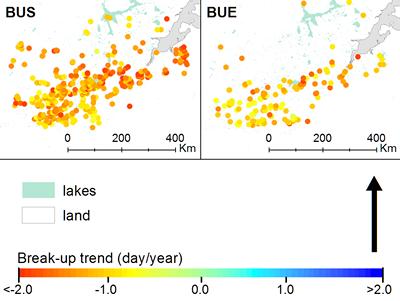 Ice breakup data for Central Siberia (see notes below for details).