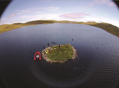 Aerial view of islet in Loch Langabhat. Credit: Fraser Sturt
