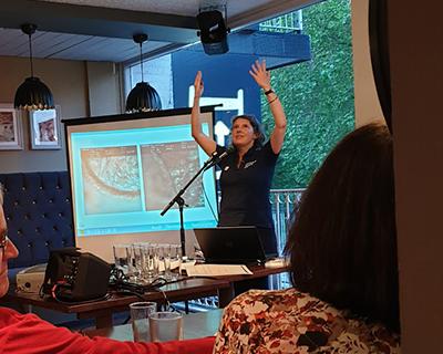 Patricia doing a ciliary wave at "Pint of Science"