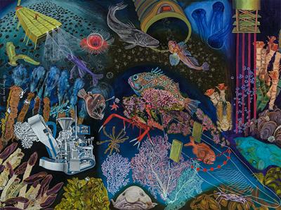 Illustration of a multitude of potential deep-sea activities captured by artist Tanya Young (http://tanyayoungart.com/)
