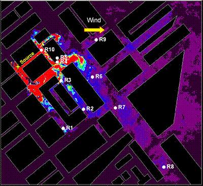 Aerial view of Marylebone Road, London, receiving pollutant contamination from a source in a street.
