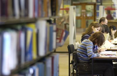 Student studying in the library