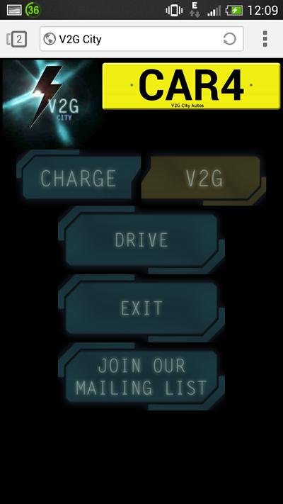 Smartphone V2GCity Control Screen