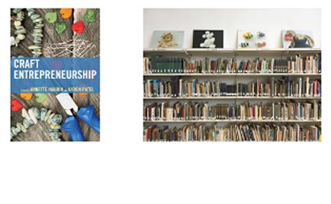 book cover and library shelves