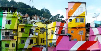 Brazilian favelas brightly painted