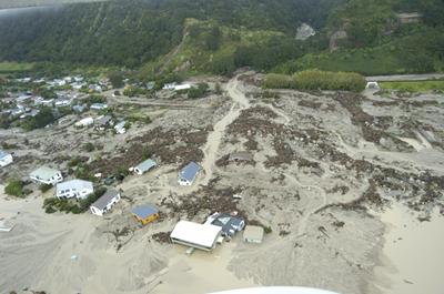 Aftermarth of debris flow at Matata