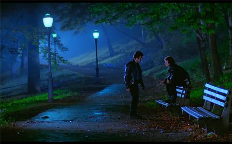 Film still of a park at night