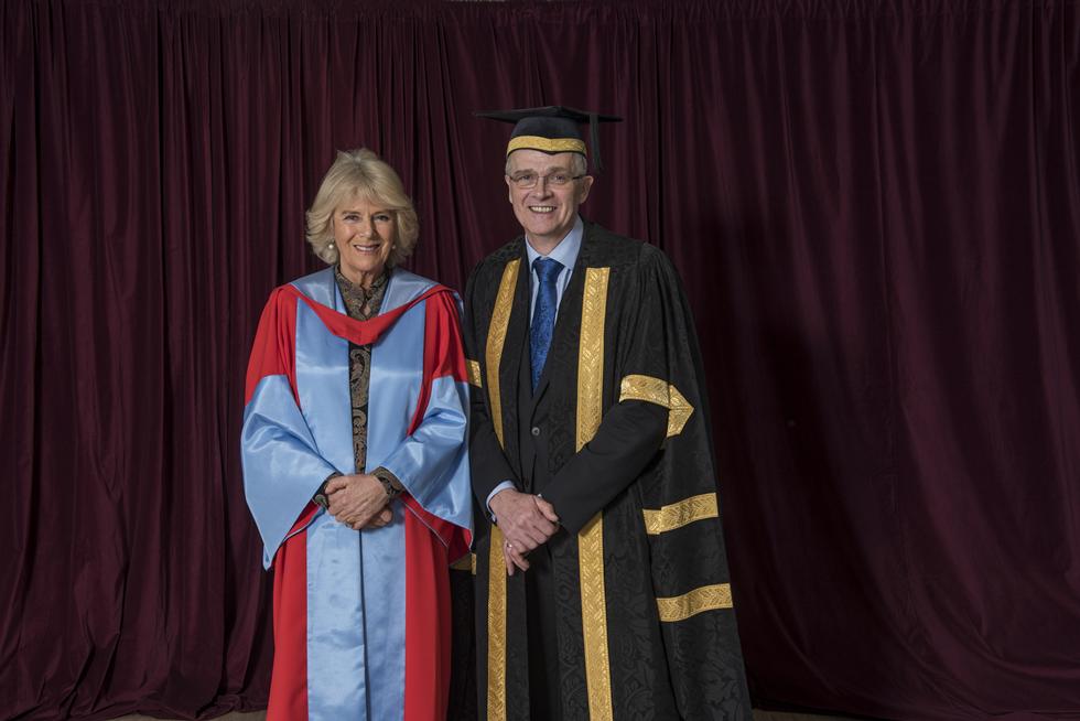The Duchess of Cornwall with Professor Sir Christopher Snowden, Vice Chancellor of the University