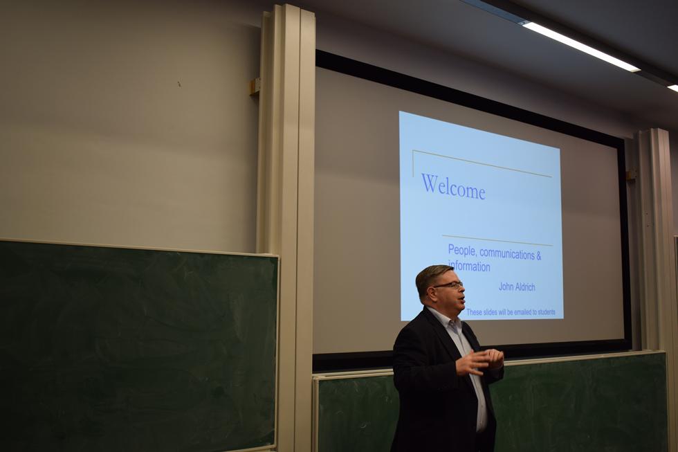 Dr Jan Podivinsky welcoming Economics students