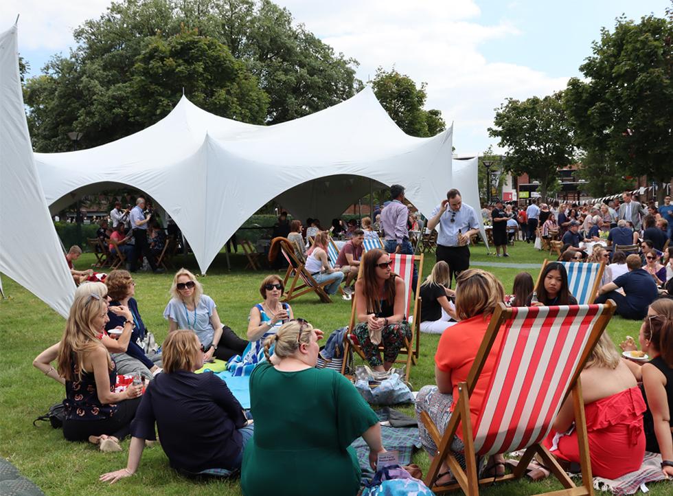 Staff relaxing in deck chairs 