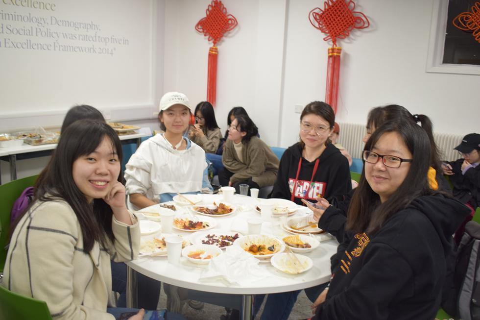Students at dinner together
