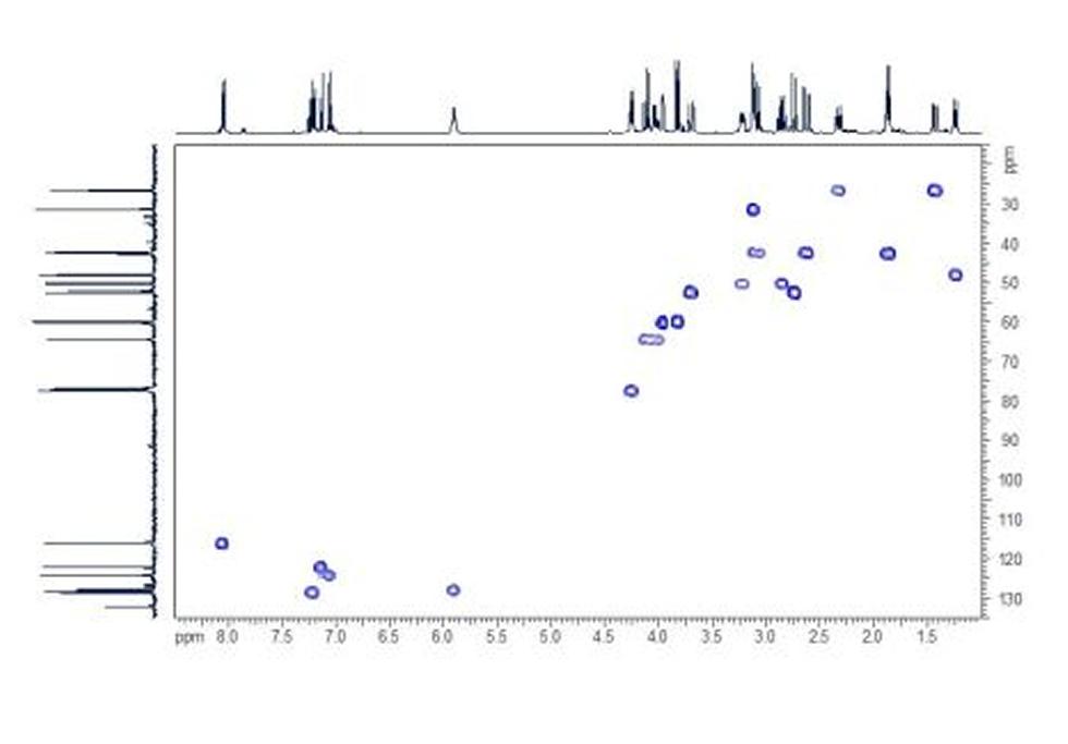 HMQC. In the HMQC spectrum the one-bond direct HC couplings can be viewed as cross-peaks between the proton and carbon projections.