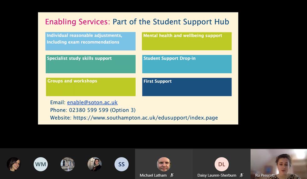 Ru Prescott from Enabling discussing the wellbeing support available for students