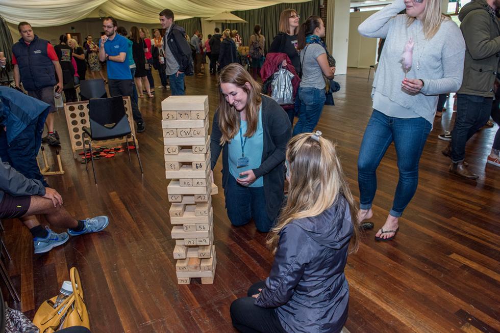 Staff enjoying a game of giant jenga