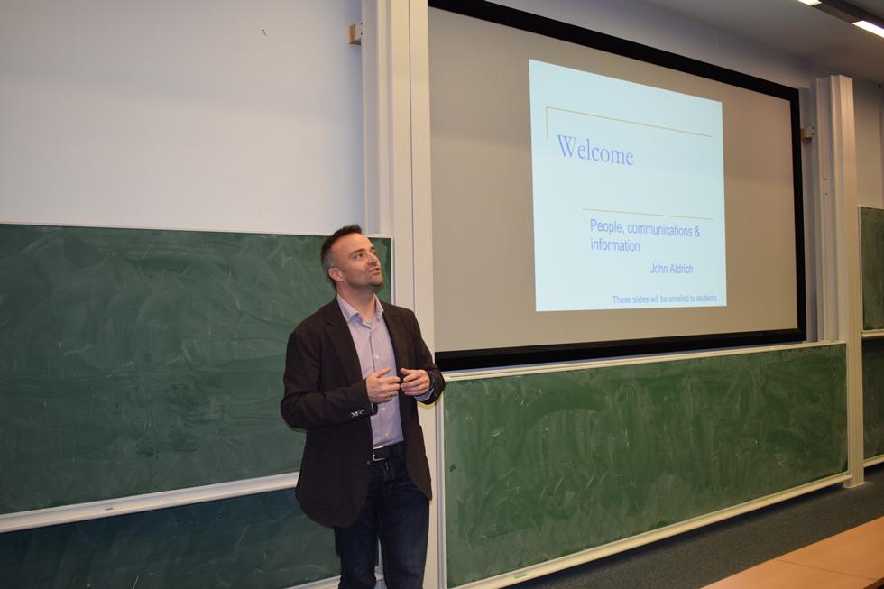 Prof Corrado Giulietti welcoming Economics students