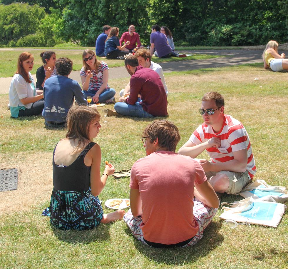 Attendees enjoy the sunshine