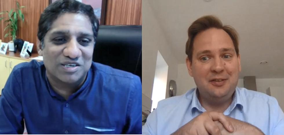 Prof Madhu Veeraraghavan and Dr Rob Angell in discussion