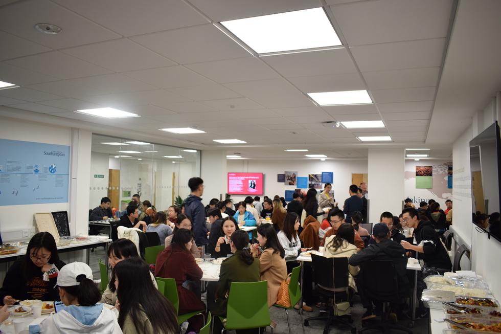 Students eating dinner together
