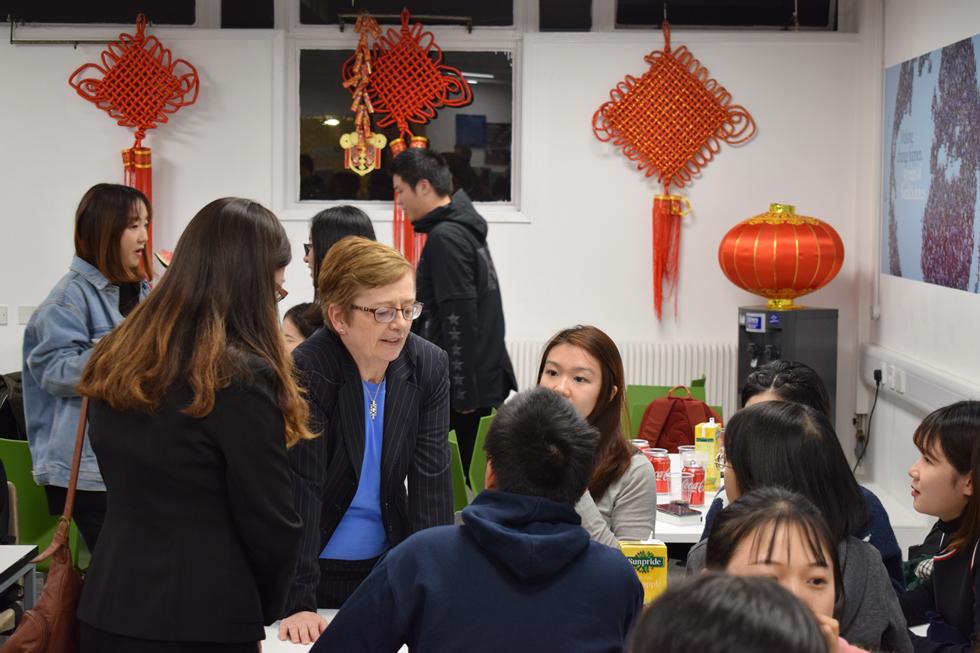 Prof Brenda Hannigan giving students advice