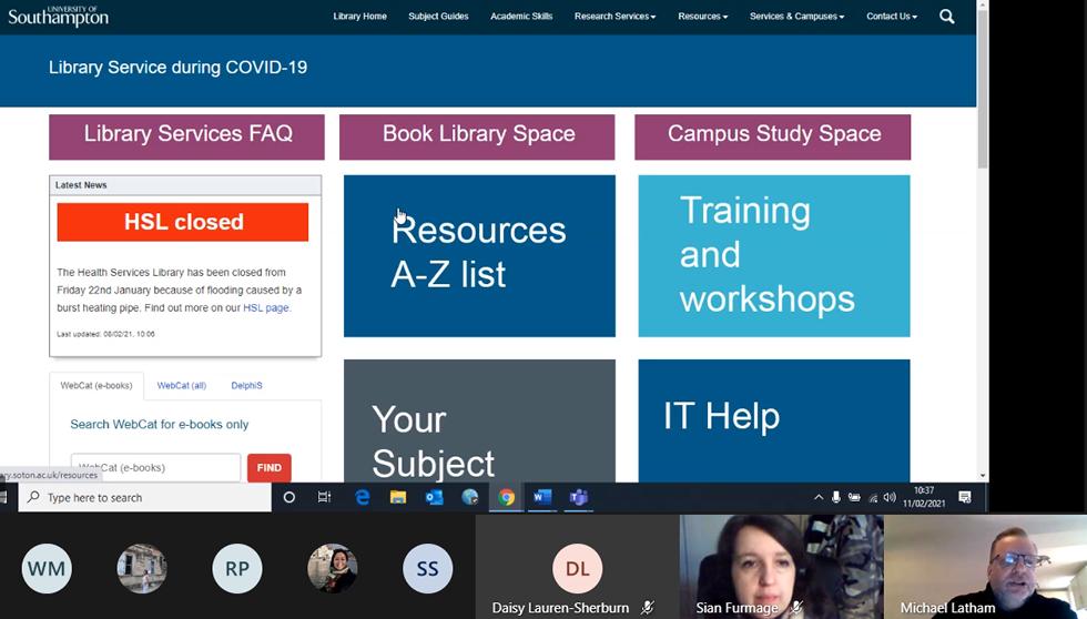 Michael Latham and Sian Furmage explaining how to access online Library resources