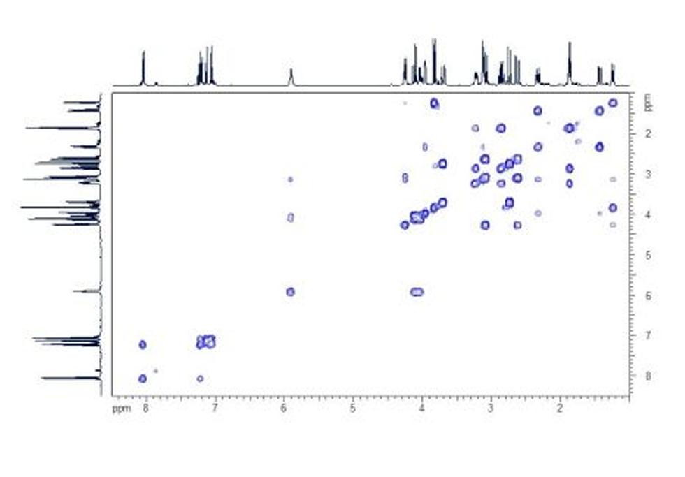 HH COSY. The HH COSY spectrum shows the proton coupling network within the molecule.