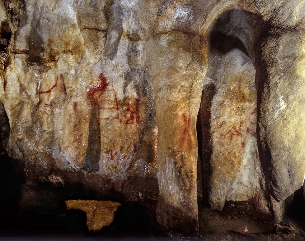 Cave wall with paintings at La Pasiega.