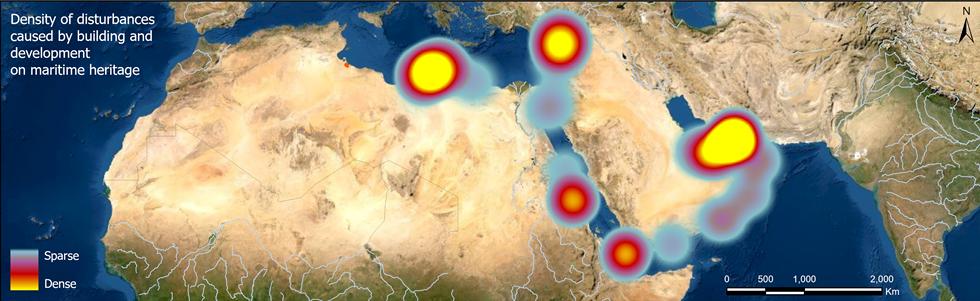 Map from MarEA database showing density of impactful development archaeological sites.