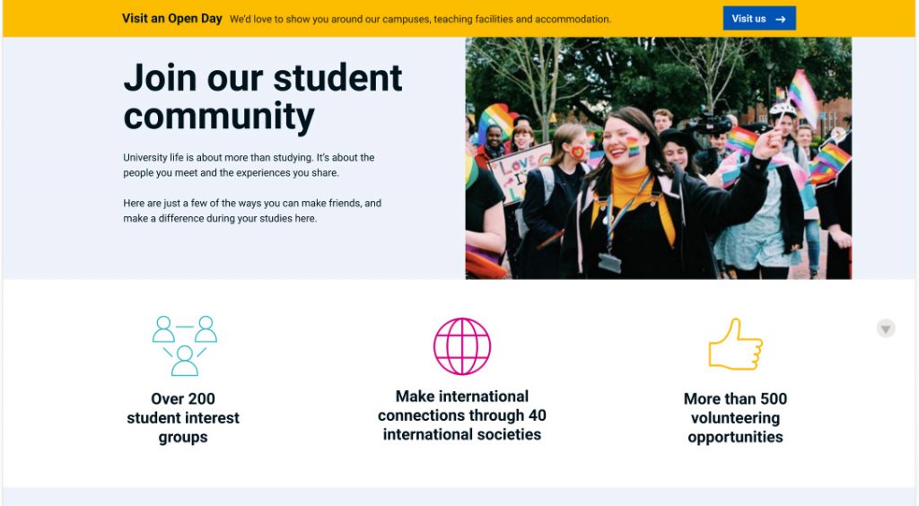 Design for new student community page.