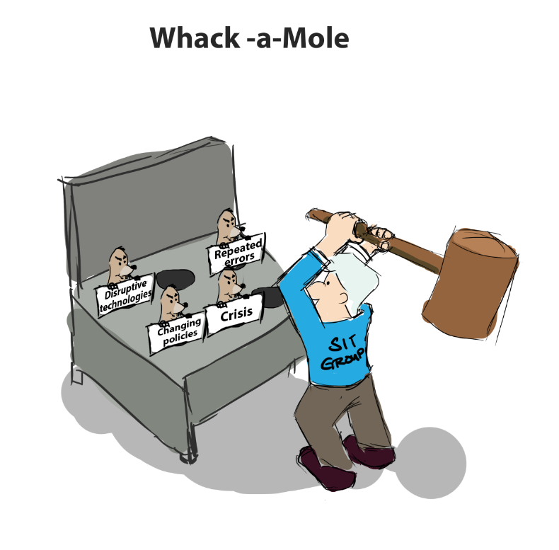 Cartoon of 'whack-a-mole' game