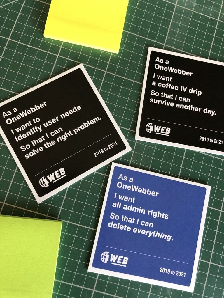 OneWeb coasters of user stories