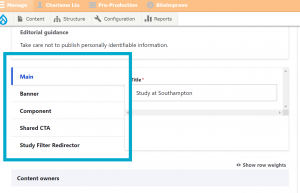 Screenshot of side menu in Drupal 