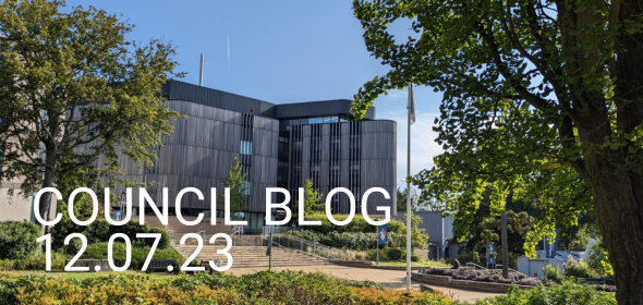 Image of Building 85 Highfield Campus with text "COUNCIL BLOG 12.07.23"