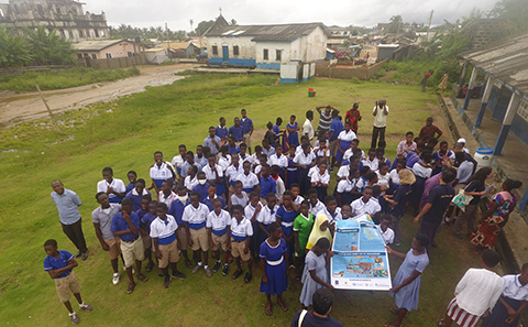 Aerial shot of children in Ghana 