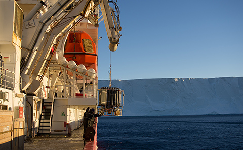 Monitoring equipment being brought back onto the ship