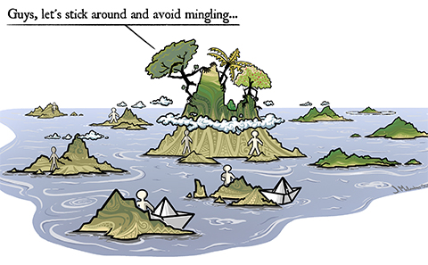 Illustration showing how uncolonised islands and higher elevations have a more distinctive range of plants